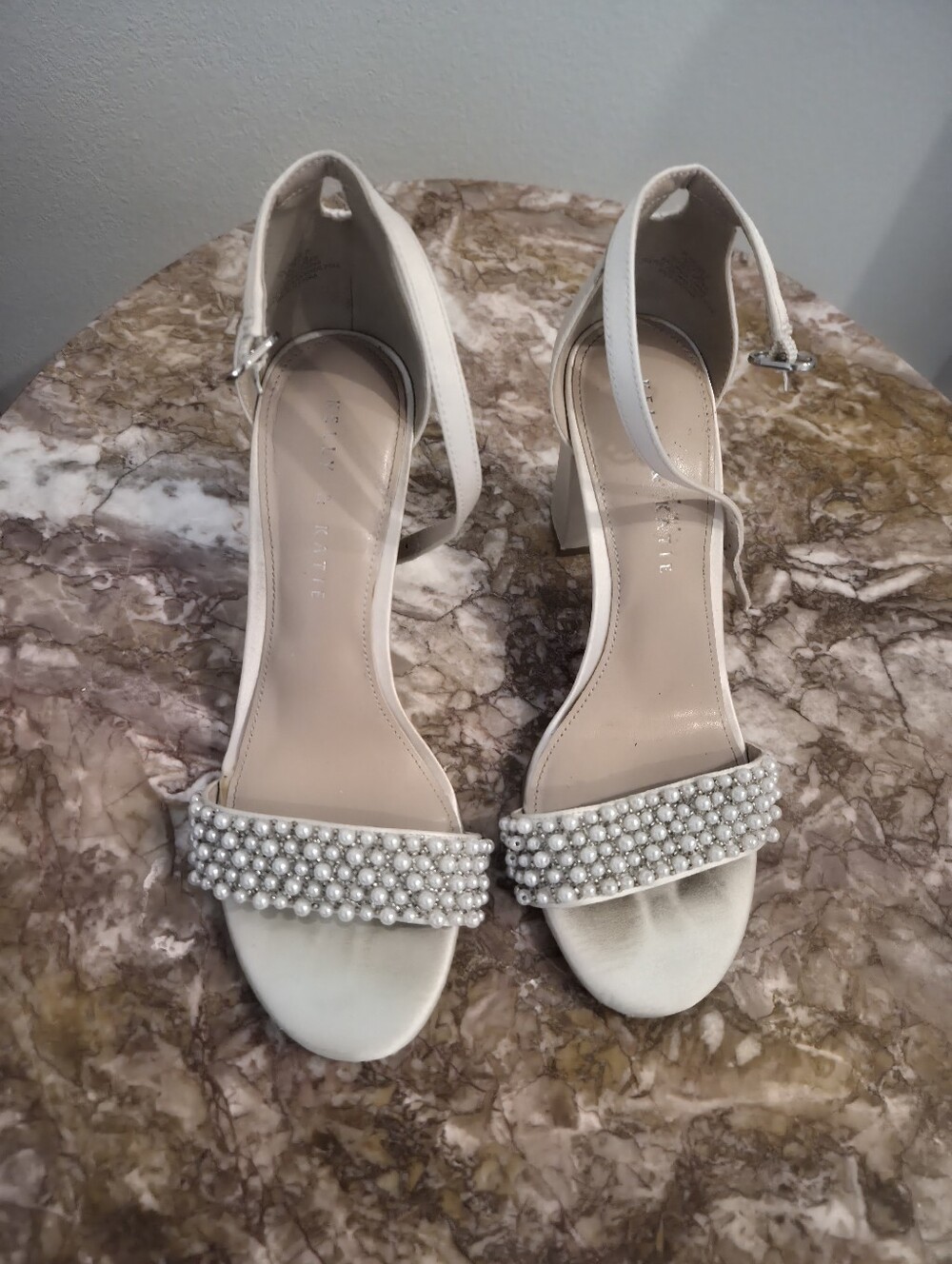 Kelly & Katie Cream Pearl Embellished Block Heel Sandals